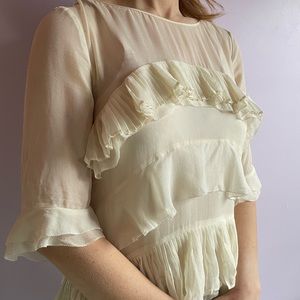 Rebecca Taylor Cream Ruffle Blouse